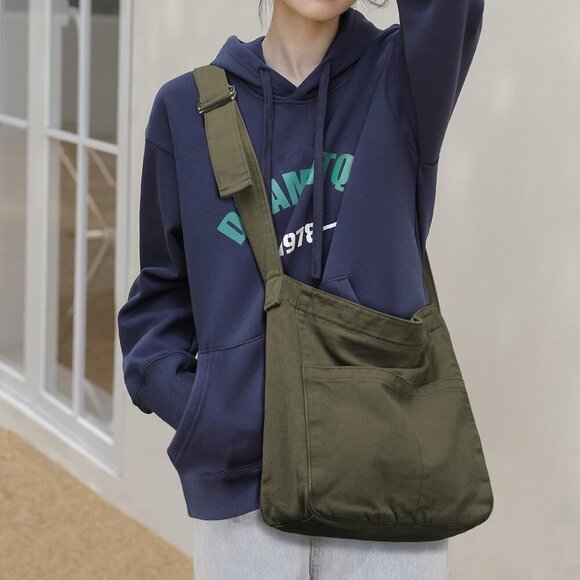 Canvas Tote Bag for Women, Large Crossbody Hobo Bag Casual Shoulder Bag Shopping - Picture 7 of 7